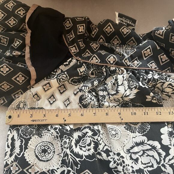 Vintage 70s Krist Gudnason California Dress Women Medium Black White Tan Floral - Picture 9 of 10